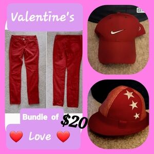 BUNDLE Valentine's Day LOT of 3 Items One Price $20 Red Jeans Hats